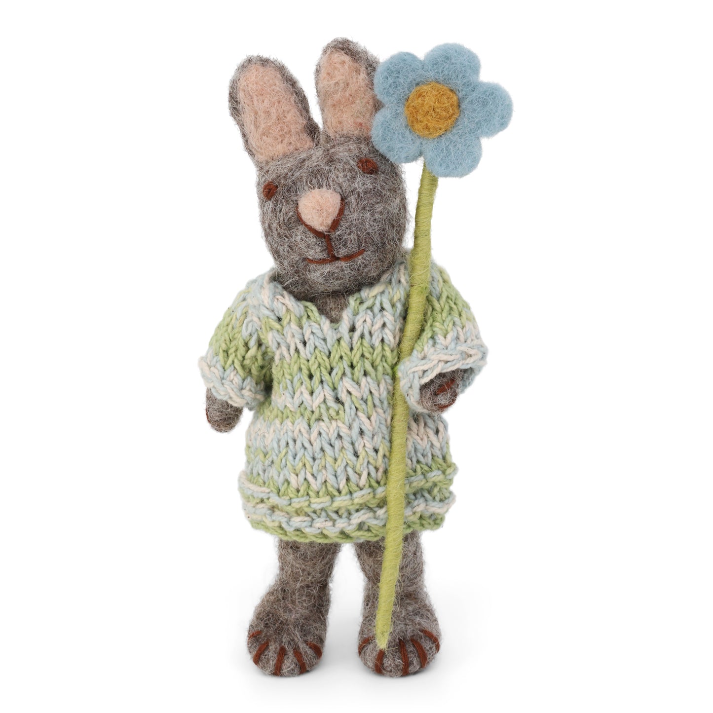 Handtovad Grå Kanin- Tjej med blomma