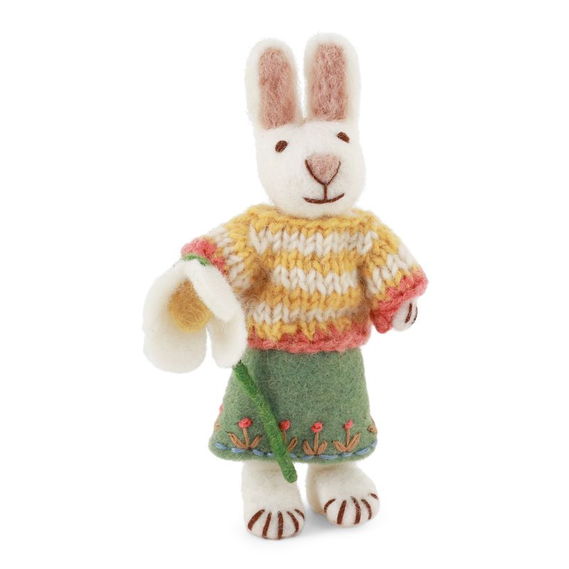 Handtovad Kanin Vit - Tjej med kjol och blomma